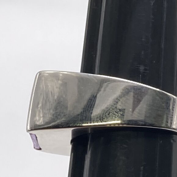 Vintage Park Lane 3 Piece Set Silver Tone Faux Amethyst Ring Sz7 Clip Earrings - Picture 5 of 14